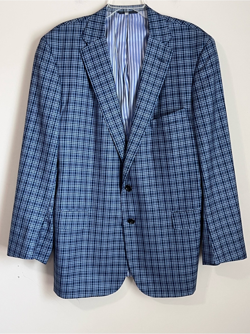 Tom James Executive Sport Coat Jacket Blue Plaid Wool Flannel 42L